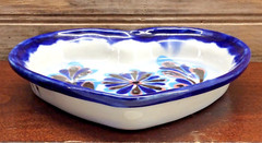 Handmade Talavera Pottery Heart Shaped Cobalt Blue Trinket Dish Guatemala