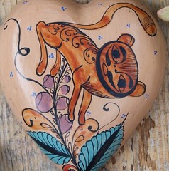 Hand Painted Clay Heart Shapeshifter Nagual Medrano Mexico Folk Art Love Token