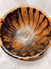 X-LARGE Atq/Vtg Puebla Ware Red Terracotta Pot Bowl With Handles Estate Find