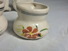 Hand Painted Mexican Art Miniature Clay Pitchers Mugs Set Of 4 Mexico Vintage