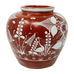 VTG Mexican Terracotta Pottery Redware Floral Vase Pot Hand Painted Folk Art