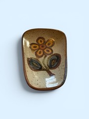 Hand Painted Stoneware Trinket Dish Floral Folk Art 3.75″W x 5″L