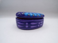 Terracotta Heart Shaped Mexican Folk Art Pottery Blue Trinket Box Hand Painted