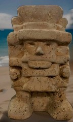Mid Century Modern MCM Aztec Statue Terra Cotta Clay Figure 10.5″ Tall