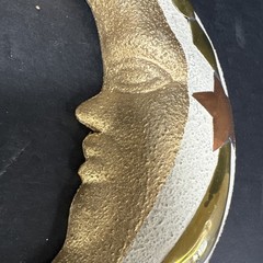 1/4-Moon Face Ceramic/Copper/Brass Mixed Media Celestial Wall Hanging Terracotta
