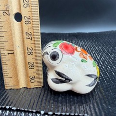 Mexican Folk Art Pottery Frog Figurine Hand Painted Floral Ceramic Tonala 1.5″