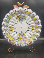 Vintage Set Of 2 Talavera Art Pottery Hand Painted Floral Wall Hanging Plates