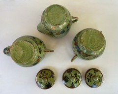 Vintage Mexican Tlaquepaque washy green 3 piece tea, creamer & sugar set