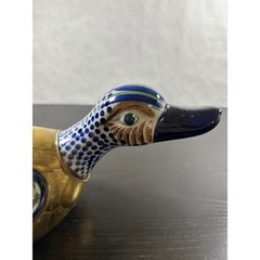 Vintage Tonala Mexico Brass and Pottery Duck Figurine El Palomar Style Folk Art
