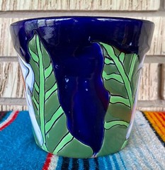 Lg Mexican Ceramic Flower Pot Planter Folk Art Pottery Handmade Talavera #7