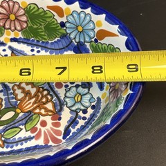 Bright Vtg Mexican Talavera Salsa Serving Bowl Hand Painted Floral 9″ Folk Art