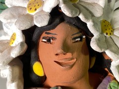 VTG Signed Josefina Aguilar Market Vendor with Flowers, Oaxaca Mexico