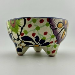 JMB Mexico Talavera Tripod Salsa Bowl Molcajete Floral 1990s Vintage 4½″