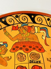 1994 MAYAN BELIZE HANDMADE POTTERY FOLK ART DECOR TRIBAL PLATE Signed By Artist
