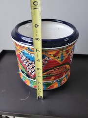 Talavera Mexican Pottery Round Planter With Legs Rings Ceramic Colorful 7″