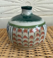 Vintage MCM Erandi Tonala Art Pottery Fat Bottom Vase Hand Painted