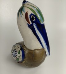 Tonola Mexican Pelican Pottery By Sergio Bustamante Ceramic With Brass Overlay