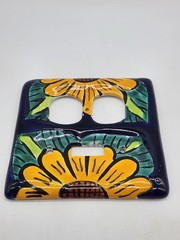 Mexican Pottery Hand Painted Folk Art Double Outlet Single Switch Plate Cover