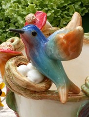 Cream Color Flower Pot Hummingbird Nest Butterflies Handmade Tonala Mexican Art