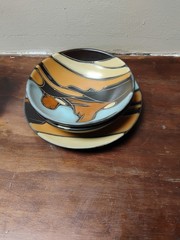 Vintage Table top Navajo hand painted 1 plate 2 bowls mountains hills sun