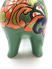 Mexican Folk Art Talavera Pig Pottery Figure Hand Painted Green Multi Color 13×9