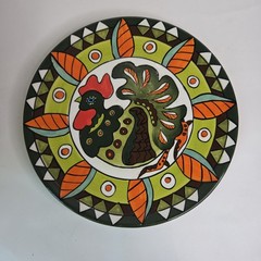 Hand Painted Mexican Rooster 10.5″ Round Serving Platter Decorative Plate