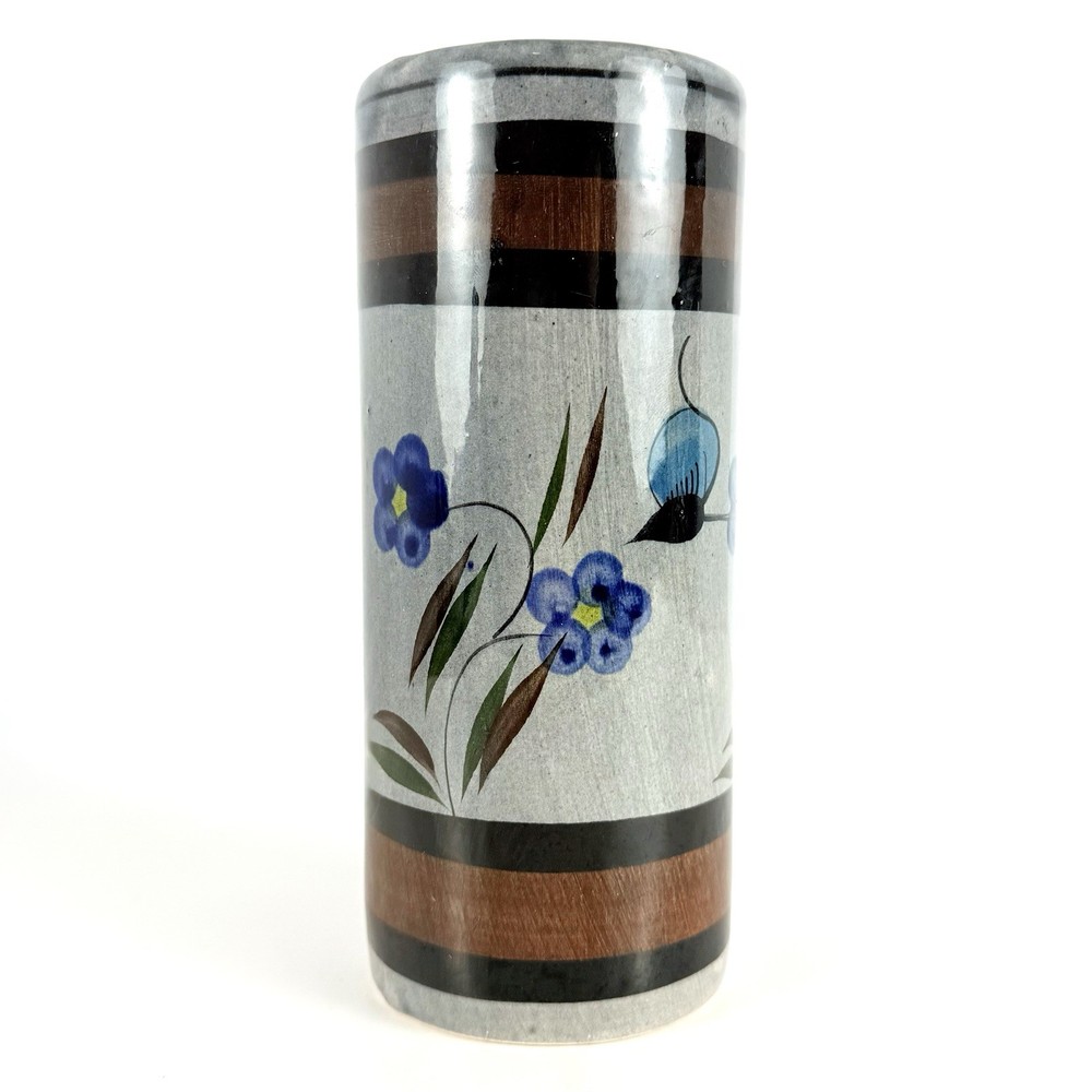 Vintage Vase, Tonala Mexico Art Pottery Gray Tube Shape. Mid-Century Modern