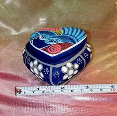 Handpainted Terracotta Heart-shaped Trinket Box From Mexico