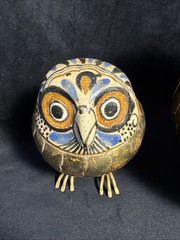 Vintage Brass Ceramic Owl Alexander Blazquez Mid Century MCM Signed Pair