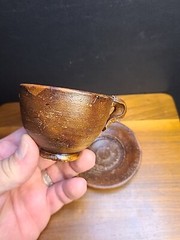 Set Of 4 Vintage Mexican Red Clay Cup and Saucer- Handcrafted Mexico