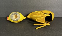 Vintage Handmade Painted Hen Pottery & Tin Chick Sculpture Yellow Chicken Lot