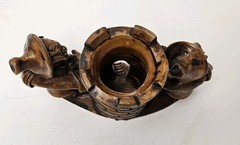 Vintage Folk Art Pottery Men Playing Music Pen holder Figurine Sculpture