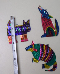 CAT Coyote armadillo Hand-Punched Tin Ornament 3.5” Mexican Folk Art Mexico
