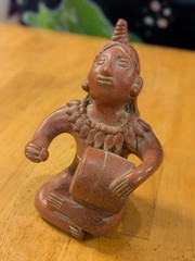 Vintage Mexico Pottery Folk Art Figurine Woman Playing The Drums handmade music