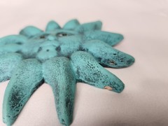VTG Green Terracotta Folk Art Clay Pottery Wall Hanging Sun Face 5″ Chipped