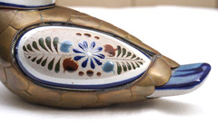 Mexican Folk Art Bird Pottery & Brass Reyna Mexico – Classic Hand Painted Design
