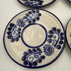 Set Of 4 Talavera Mexican Studio Folk Art Pottery Mugs Saucer Cobalt Blue Floral