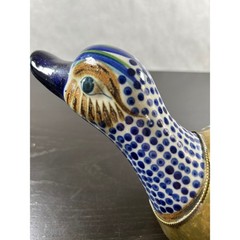 Vintage Tonala Mexico Brass and Pottery Duck Figurine El Palomar Style Folk Art
