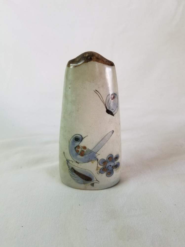 Vtg Tonala Ken Edwards Mexican Pottery Single Salt or Pepper Shaker Birds Flower