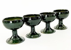 4 MEXICO OAXACA FOLK ART LOZA VERDE GREEN GLAZED CERAMIC MEZCAL COPITA CUP GLASS