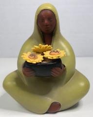 Signed Tlalli Mexican Pottery Woman Flowers Figurine Folk Art Handmade Mexico