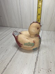 Vintage Hand Painted Chicken Folk Art Cottagecore Primitive Chick Hen Heart Read