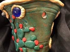 Rare Aztec Jeweled Pot w/ Inlaid Gemstones Snake & Sun Tabletop/Hanging