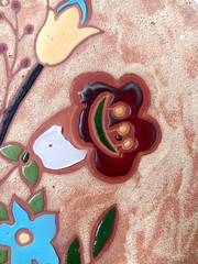 Decorative Terra Cotta Hand Painted Art Pottery Floral Plate Wall Hanging