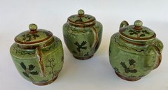Vintage Mexican Tlaquepaque washy green 3 piece tea, creamer & sugar set