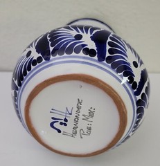 Vintage Small Mexican Blue and White Pottery Small Vase, Weed Pot-(Single Stem)