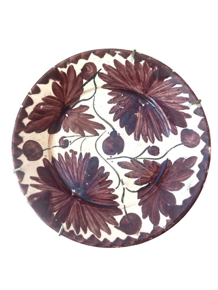 Oaxaca Mexico Drip Ware Pottery PlatePurple Brown Floral Design 8 Inch Diameter