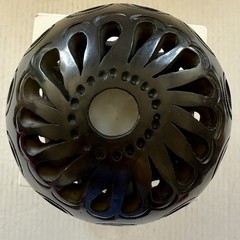 Oaxaca Mexico Hand Carved Pierced Black Clay Luminary Candle Holder About 5 x 5