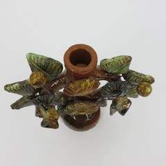 Tree Of Life Pottery Single Candleholder Candelabra Mexican Folk Art Flower Leaf