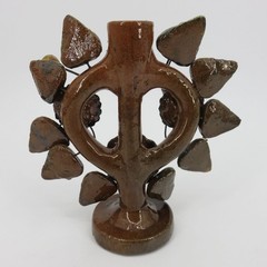 Tree Of Life Pottery Single Candleholder Candelabra Mexican Folk Art Flower Leaf